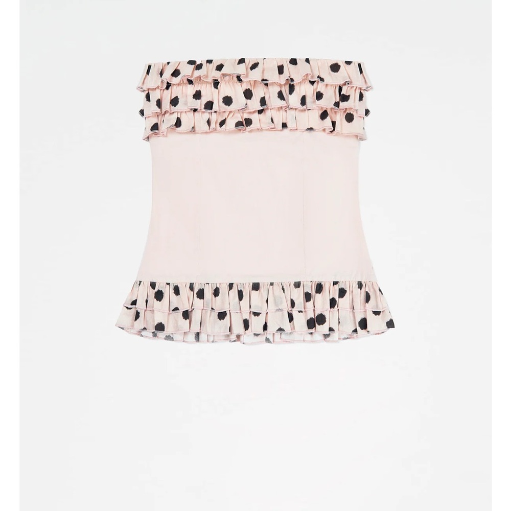 Carmen Says Ruffled Strapless Top with Polka Dots